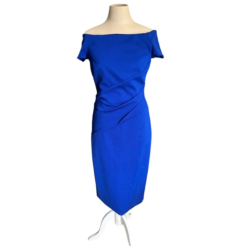NWT Karen Millen Blue Italian Fabric Off Shoulder Pencil Midi Dress UK 12 US 8 - Picture 2 of 8